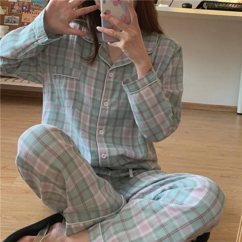 Korean Style Women's Long Sleeve Cardigan and Pajama Set for Spring, Autumn, and Winter Home Wear