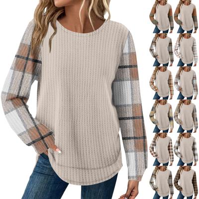 Women's Plaid Print Round Neck Long Sleeve Casual Loose Top