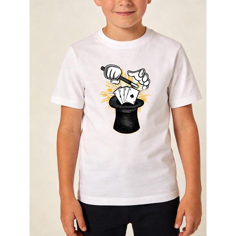 Boys Crewneck Short Sleeve T-Shirt, Classic Magic Element Fantasy Print Cool Handsome Tee 110 белый