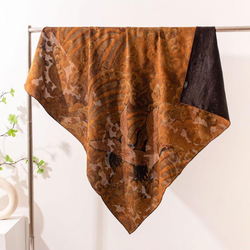 Luxury Silk Scarf Women 105x105cm Square Shawl Vintage Chinese Style Sunscreen Warmth