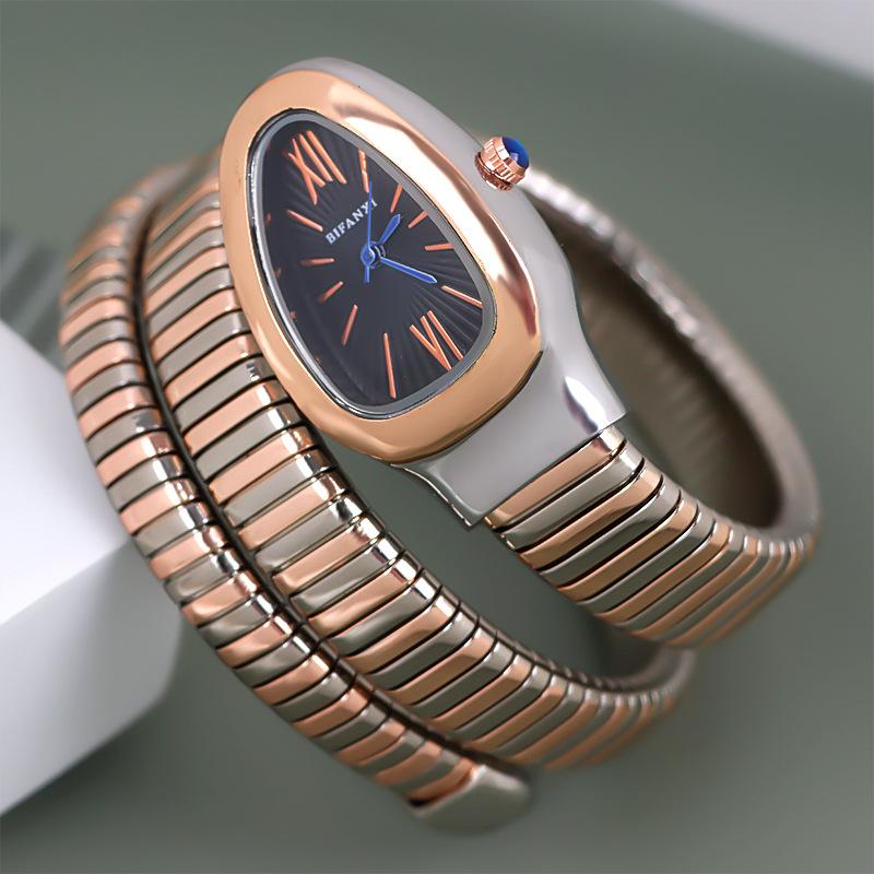 Fashion Snake Women's Quartz Watches Hot Sale Two-ring Coil Watch Strap Luxury Gold  Rose Gold Bracelet Wristwatch Gift Relogio