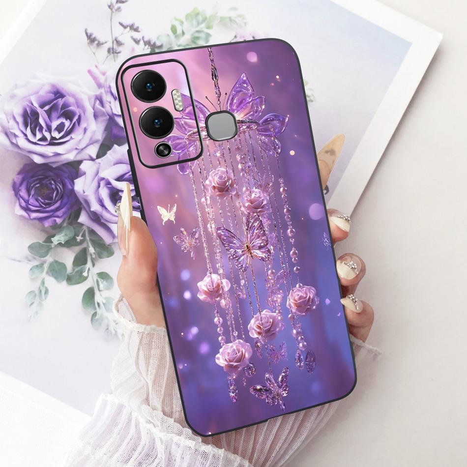 For Infinix Hot 12 Play 12i Cute Flower Butterfly Cat Painted Case For Infinix Hot12i 12Play Black Silicone Soft Phone Cases