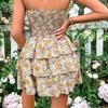 Summer 2025 Women's Strapless Floral Tie-Up Spaghetti Strap Mini Dress