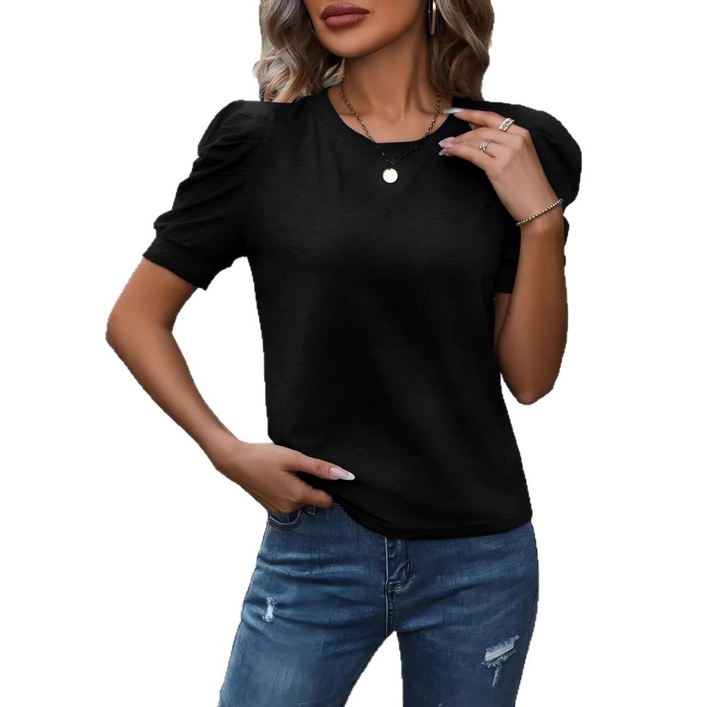 2026 Summer Women's European and American Versatile Puff Sleeve Casual T-shirt