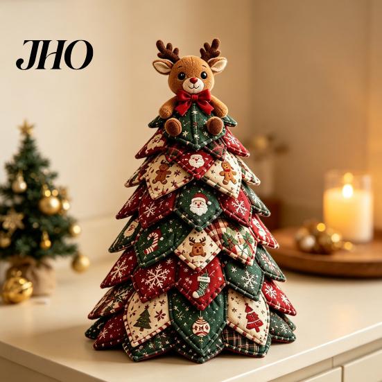 Beginner Friendly Sewing Craft Kit DIY Quilted Christmas Tree Kit, 3D Fabric Patchwork Set for Decoration Beginners, Handmade Tabletop Holiday