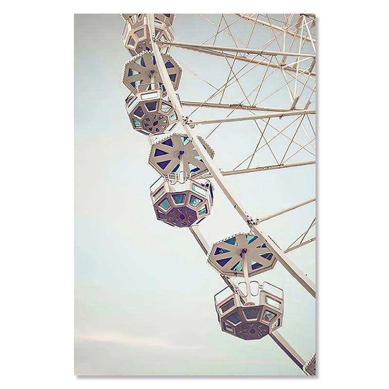 Ocean Poster Beach Sea Cliff Palm Tree Plank Road Canvas Painting Wall Art Nordic Landscape Ferris Wheel Print For Bedroom Decro