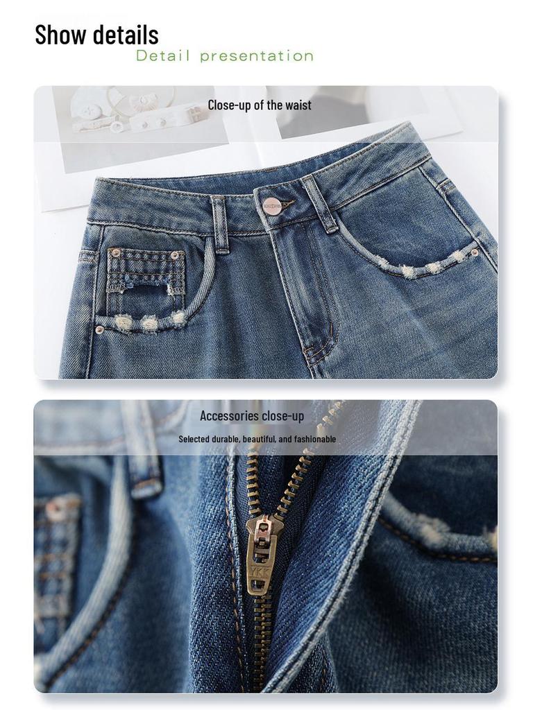 Women's 2025 Spring/Summer High-Waisted Wide-Leg Straight Jeans - Retro Slimming Style