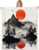 GUOYU Blanket Red Sun Throw Blanket Black Mountain Tree Fuzzy Blanket Japanese Style Blanket for Bed Couch Sofa Kids Boys Teens Room Decor