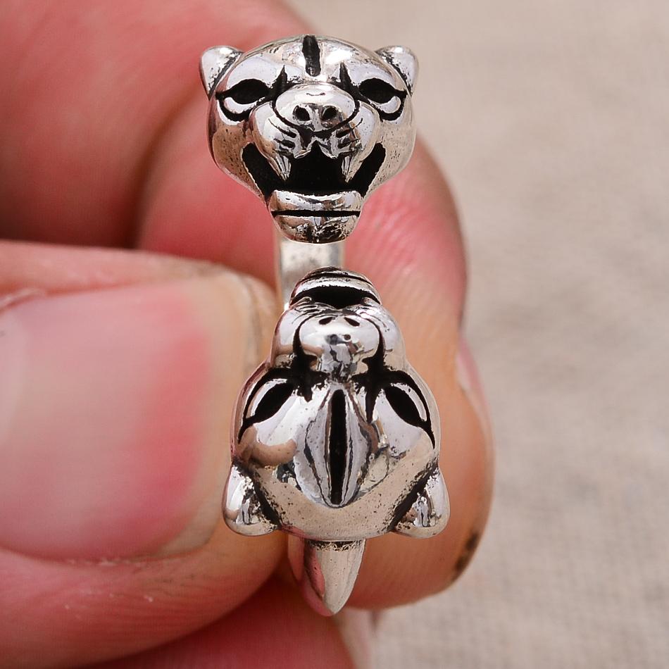 New Arrival Luxury Brand Double Leopard Head Animal Thai Silver Unisex Open Party Rings For Women Men`s Gifts