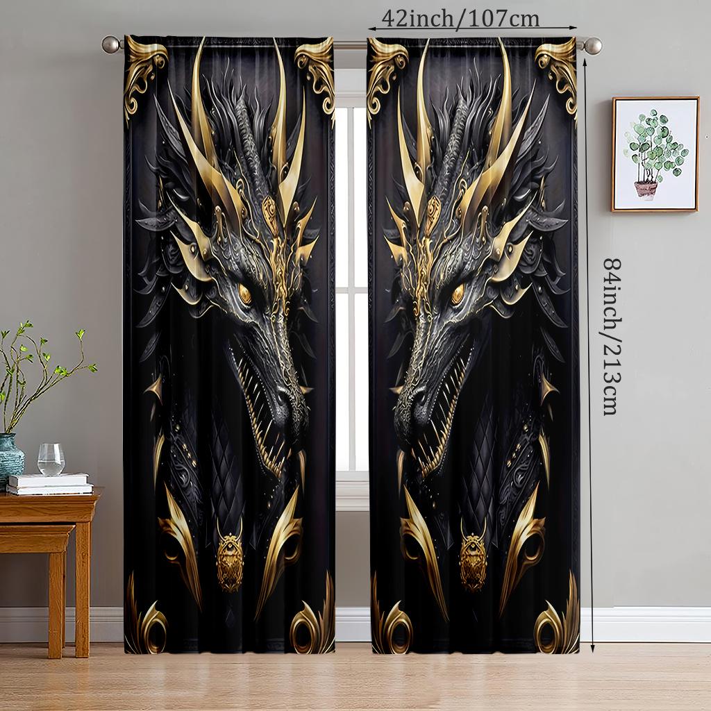 

Черные с золотым трехмерным величественным узором дракона, шторы с принтом тотема, подходящие для украшения дома 14Wx39L(35x100CM)x2