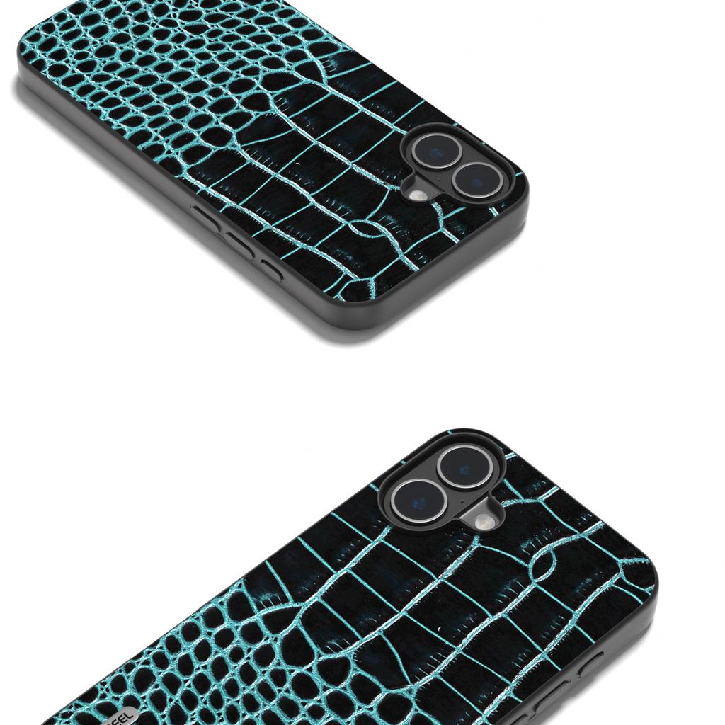 ABEEL For iPhone 16 Case Crocodile Texture Genuine Cow Leather Coated PC+TPU Phone Cover