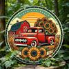 Iron Tin Sign Vintage Red Truck Sunflower Farmhouse Wall Art Decor