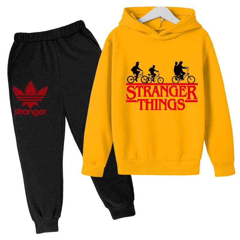 Set 2 pezzi Felpe+pantaloni per bambini Stranger Things 5 Felpe Set di abbigliamento Felpa Bambini Ragazzi Ragazze Set di vestiti Felpe Hellfire Club + Pantaloni Completi 7-8 Years
