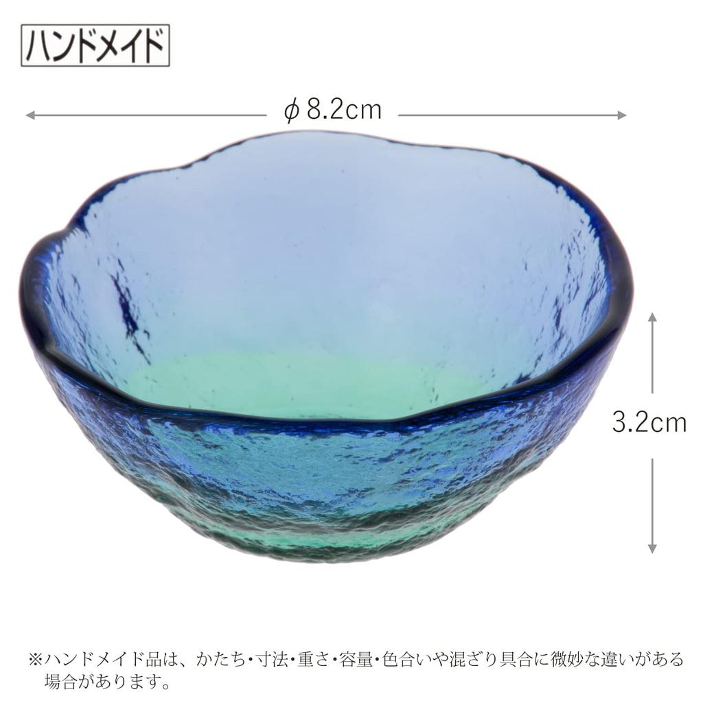 Toyo Sasaki Glass Small X Coral Sea Made In WA3301 Bowl, Blue/Green, Approx. 8.2 3.2cm, Design, Japan,