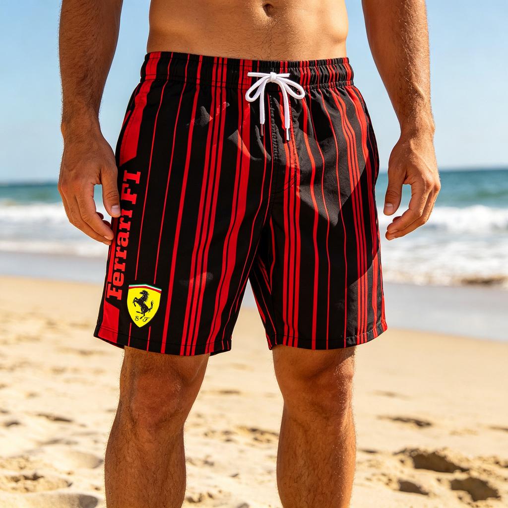 2026 Ferrari Racing Print Plavecké šortky Rychleschnoucí Plážové šortky Letní Sportovní Boardshorty Se stahovací šňůrkou
