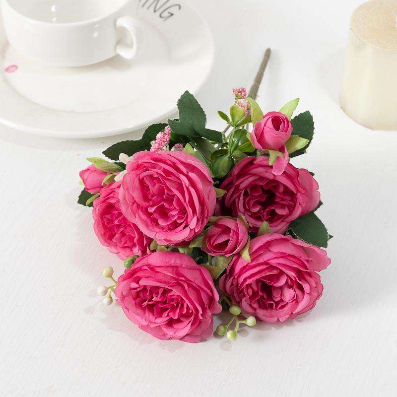 Artificial Flowers Decor 7 Heads Silk Peony Rose Hydrangea Bouquet Home Christmas Party Decorations Wedding Bride Fake Flowers