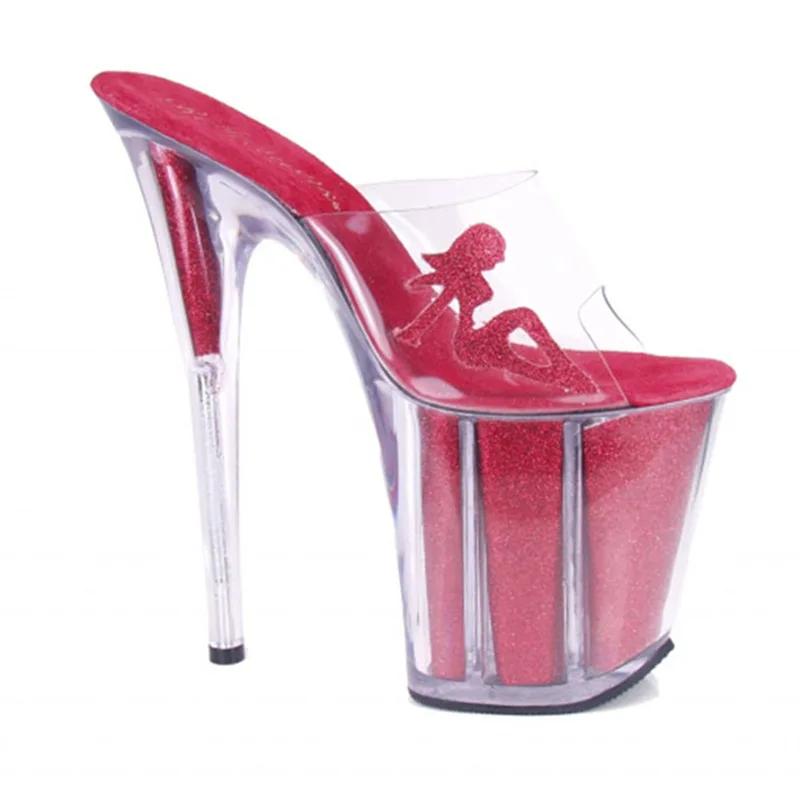 Fashion Summer pink crystal 20cm high heels fashion women's shoes, beautiful decorative crystal pole dance dance performance slippers