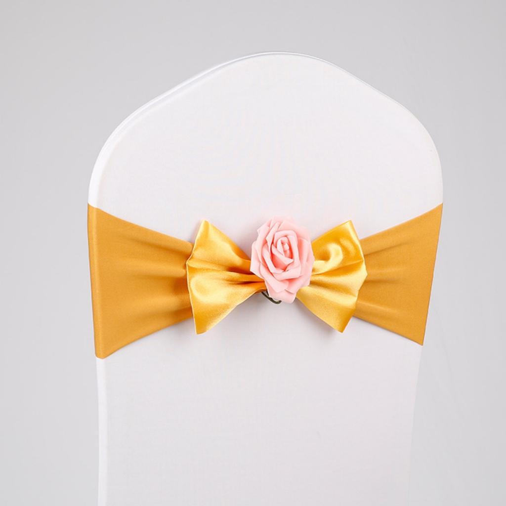 Stretch Chair Sashes Bow Knot Rose Flower Elastic Band Wedding Party Banquet Reception Hotel Event Decoration Chair Cover Sash