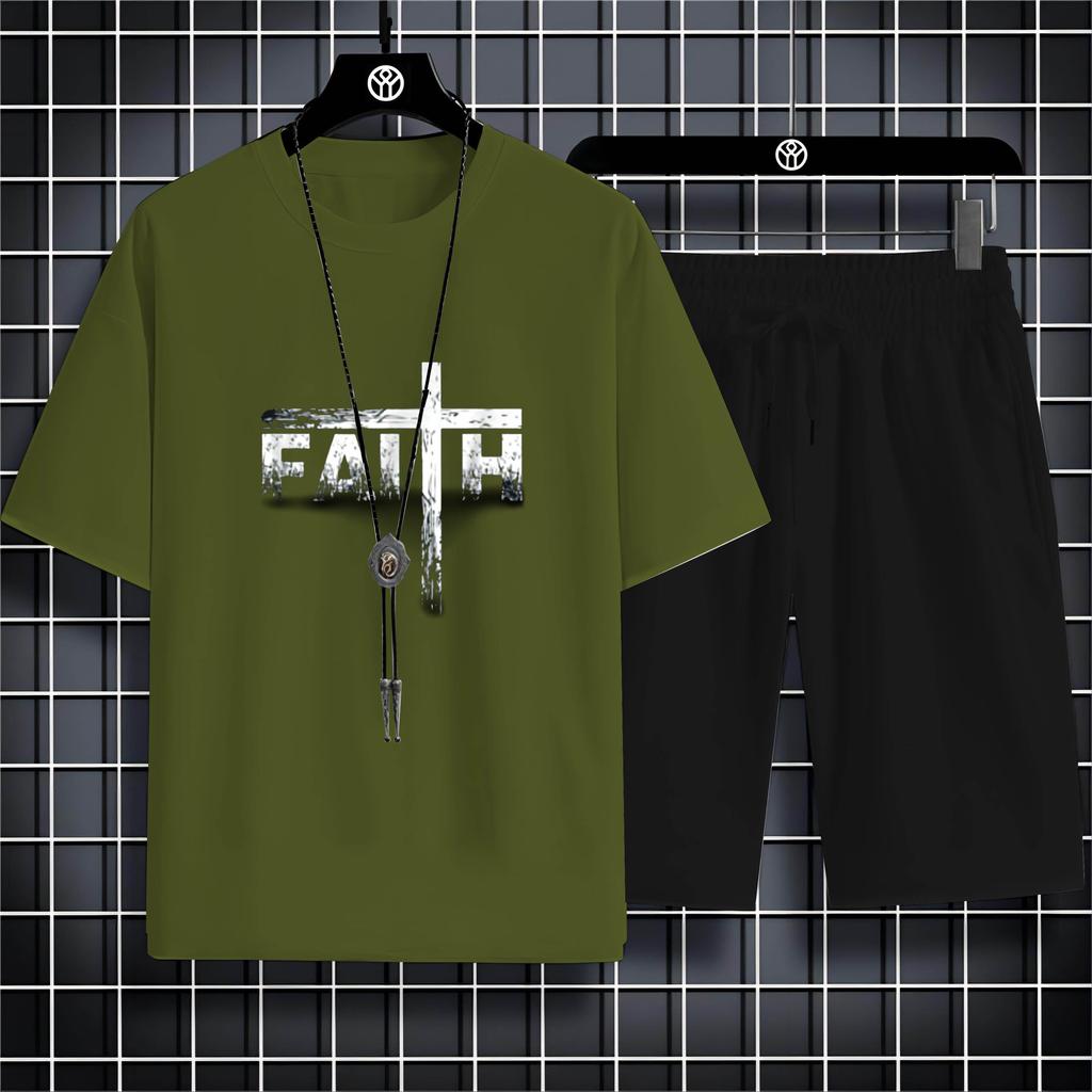 Vier Jahreszeiten Mode Lässig O Kragen 2d Trend Brief Drucken Herren Kurzarm T-Shirt Lose Bequeme Schnell Trocknende Anzug