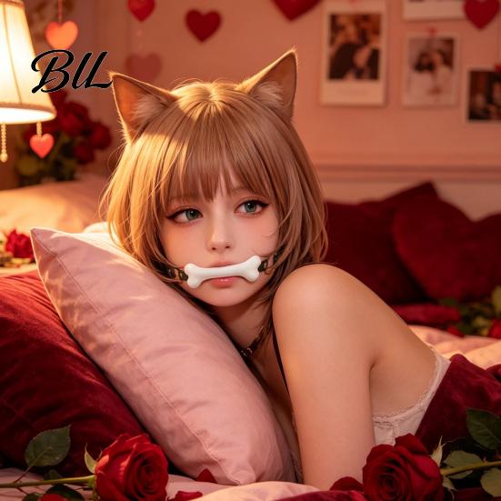 Soft Silicone Oral Restraint Bondage Mouth Gag, Dog Bone Breathable Ball Gag with Adjustable Strap Comfortable Bite for Couples, Adult BDSM Role Play
