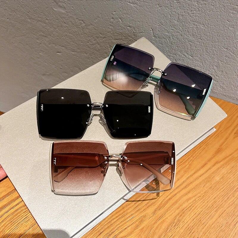 New Square Frameless Retro Sunglasses for Women Fashion Vintage Glasses Men Luxury Trend Brand Designer Shades Eyewear