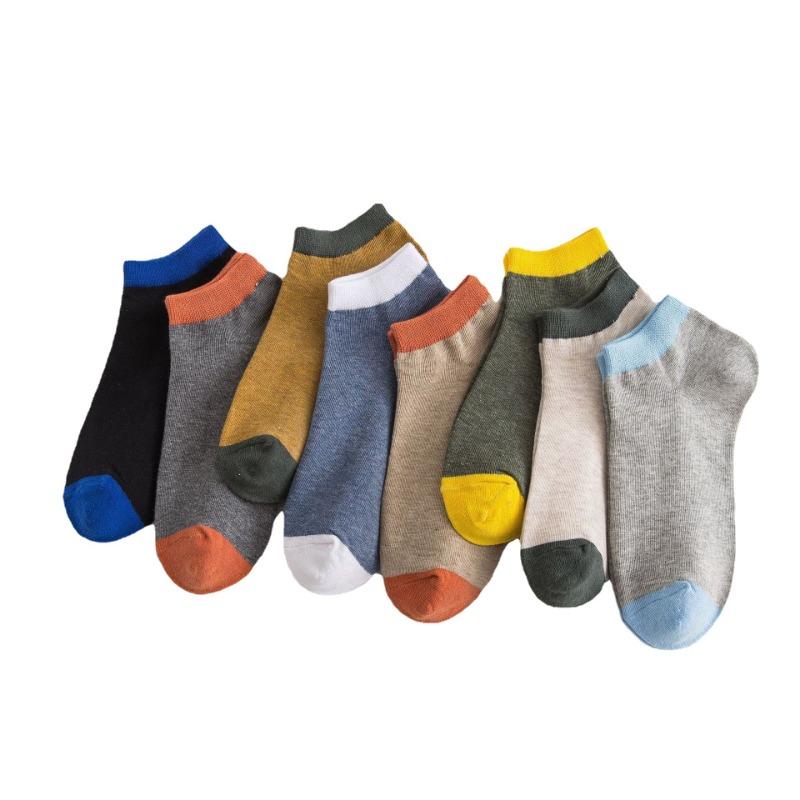 Men Spring and Summer New Products Simple Tie Color Cotton Breathable Boat Socks