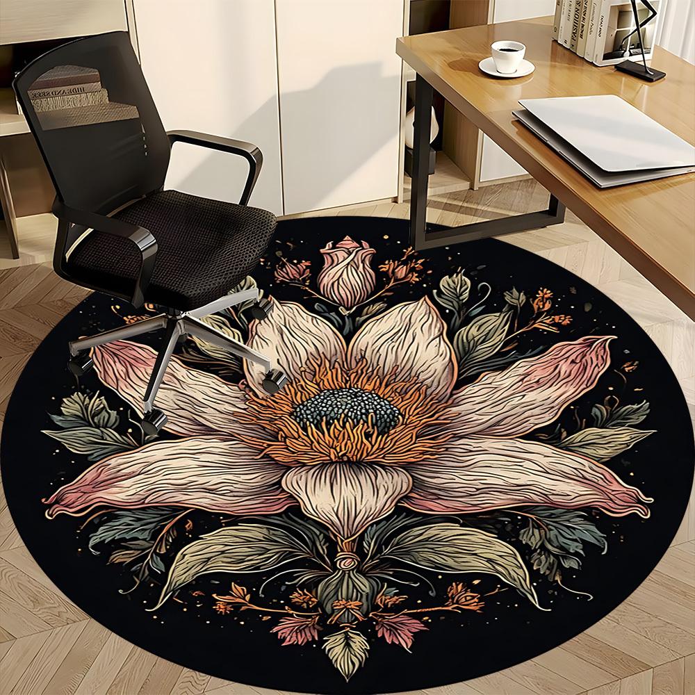 1pc Floral Mandala Office Round Area Rug, Indoor Mat Suitable For Office, Under Office Chairs Bedroom Living Room Home Decor, Room Deco