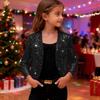 Children's -Printed Long-Sleeve Shawl-Collar Cardigan Dress Casual Short Jacket