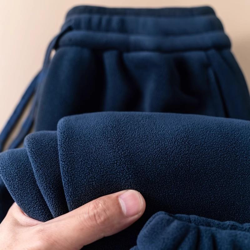 Men's Autumn and Winter Solid Color Padded Warm Sweatpants Drawstring Casual Pants