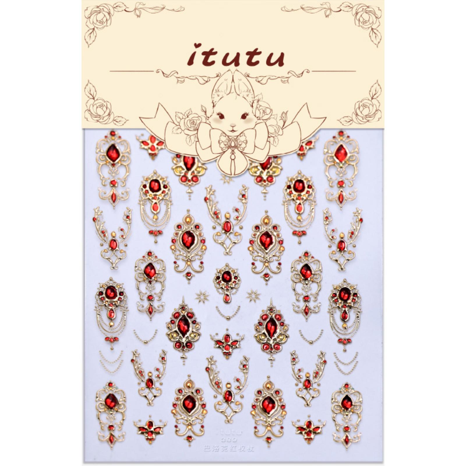 

Vintage Foil Nail Stickers Luxury Faux Gemstone Nail Art Decals for Nail Decoration and DIY Manicure Accessories one size