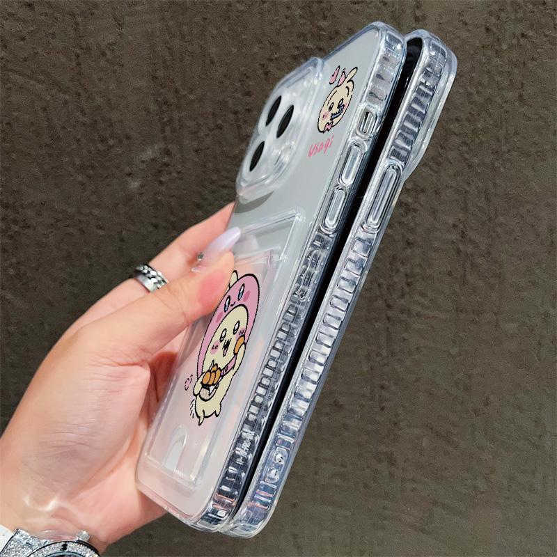 Card Slot Holder Silicone Wallet Pocket Case For Xiaomi Redmi Note 12 13 Reno 12F 13F 14F Samsung S23 S24 S25 Infinix Note 30 Cover Clear Phone Bumper