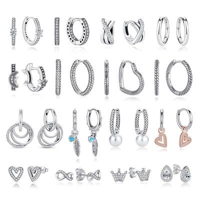Original 925 Sterling Silver Earrings 2026 Stud Hoop Crystal Earings For Women Rose Gold Crown Heart Infinity Bee Earing Jewelry