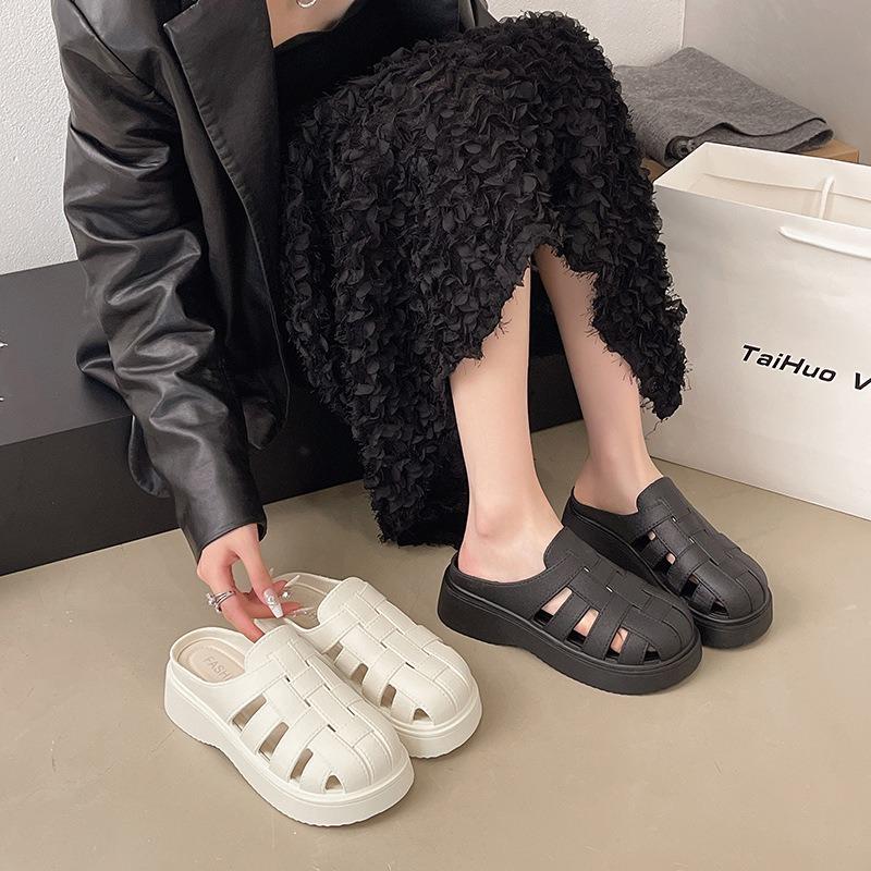 Woven bag head cool slippers outer wear summer new muffin thick bottom versatile hollow sandals women's
