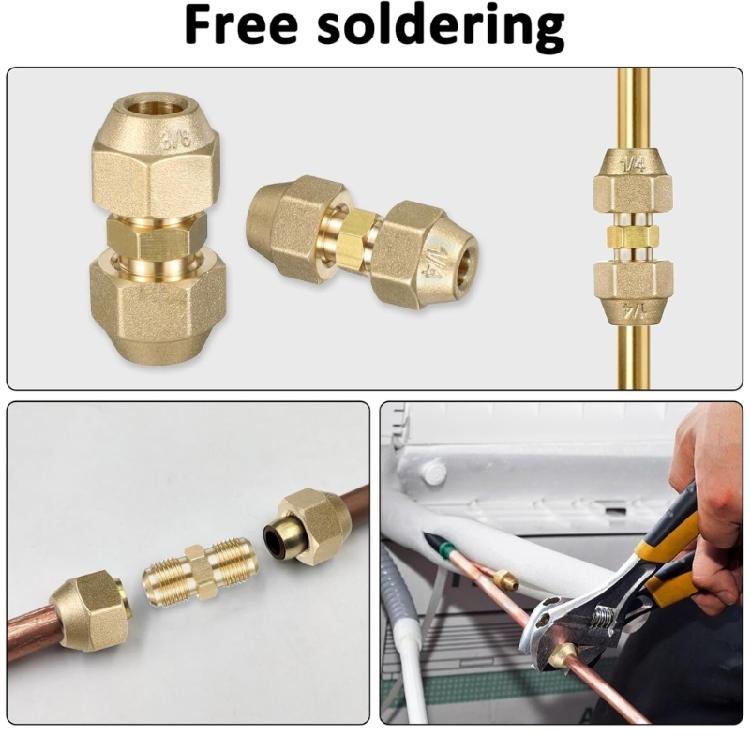 2Pcs Brass Pipe Fitting Connector Coupler 3/8Inch and 1/4Inch Copper Pipe Butt Joint Double Nipple Easy Tightening