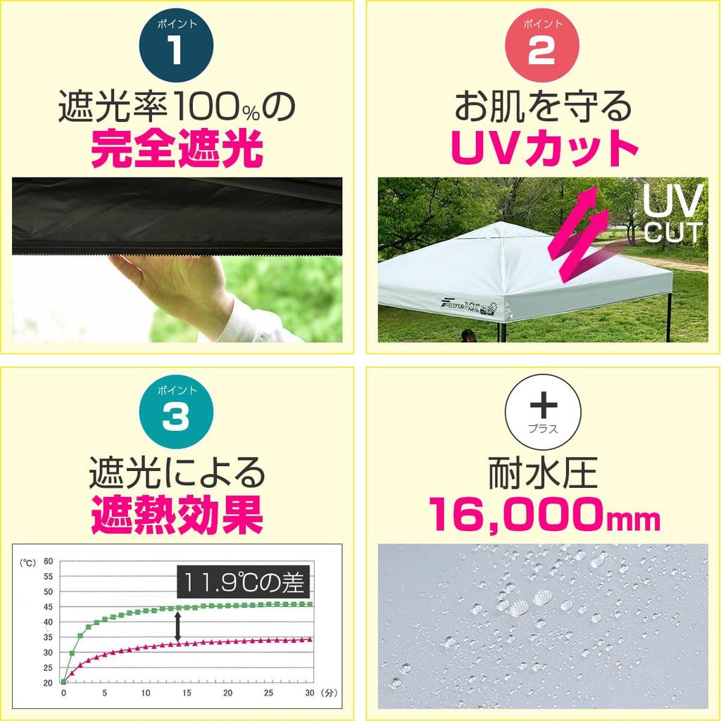 FIELDOOR Plane Zelt Mittelschloss G03 Stahlgestell Belüftung Hoch Silberbeschichtet UV-Schutz Wärmeisolierung Seitenwand [Komplette Verdunkelung]