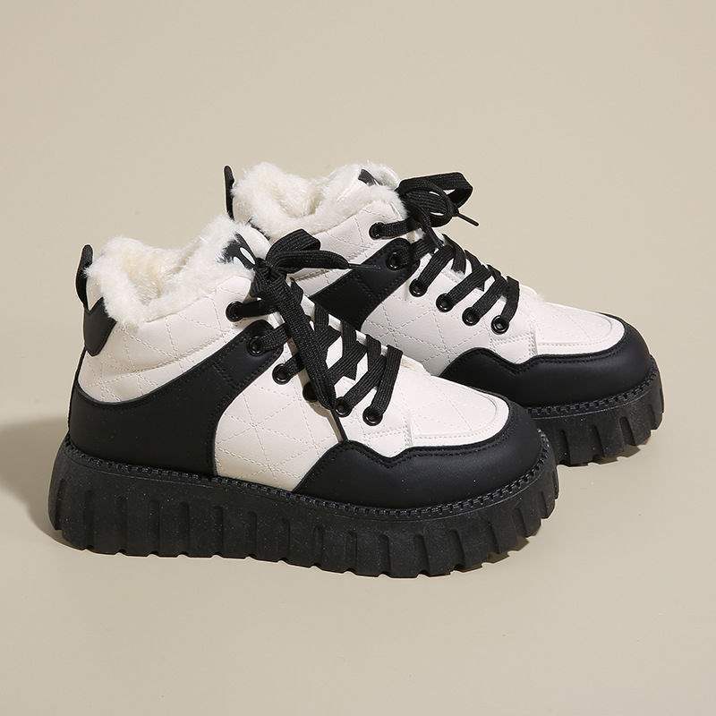 

Fleece high-top little white shoes women s 2025 winter new student ins Korean version of warm casual cotton shoes KT 2512-2 40