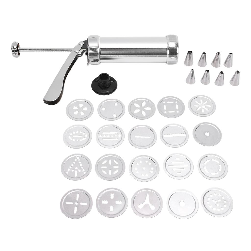 Cookie Press Gun Kit 20 Cookie Discs 8 Icing Nozzles Biscuit Maker Machine for Baking Holiday Family Kitchen 20 Discs 8