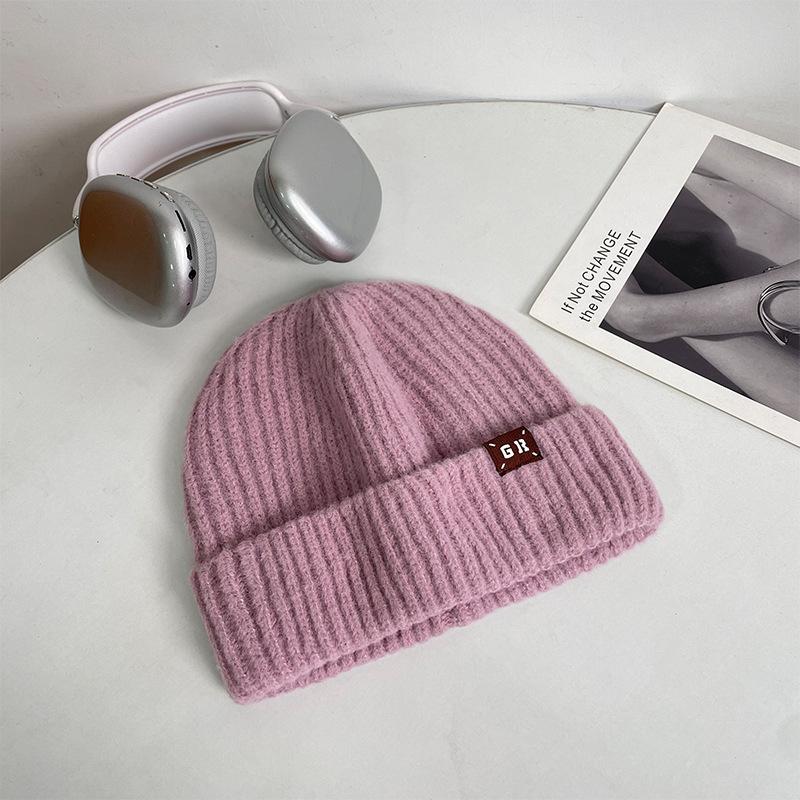 M Standard Knitted Hat Women's Winter Thickened Warm Cold Hat Showing Face Small Couple Versatile Outdoor Cold Wool Hat