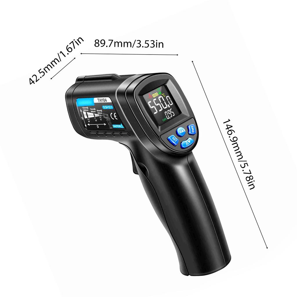 Infrared Thermometer, Non Contact Digital Thermometer with Backlit Display and   Emissivity, for Metal Oil Temperature and Industrial Use