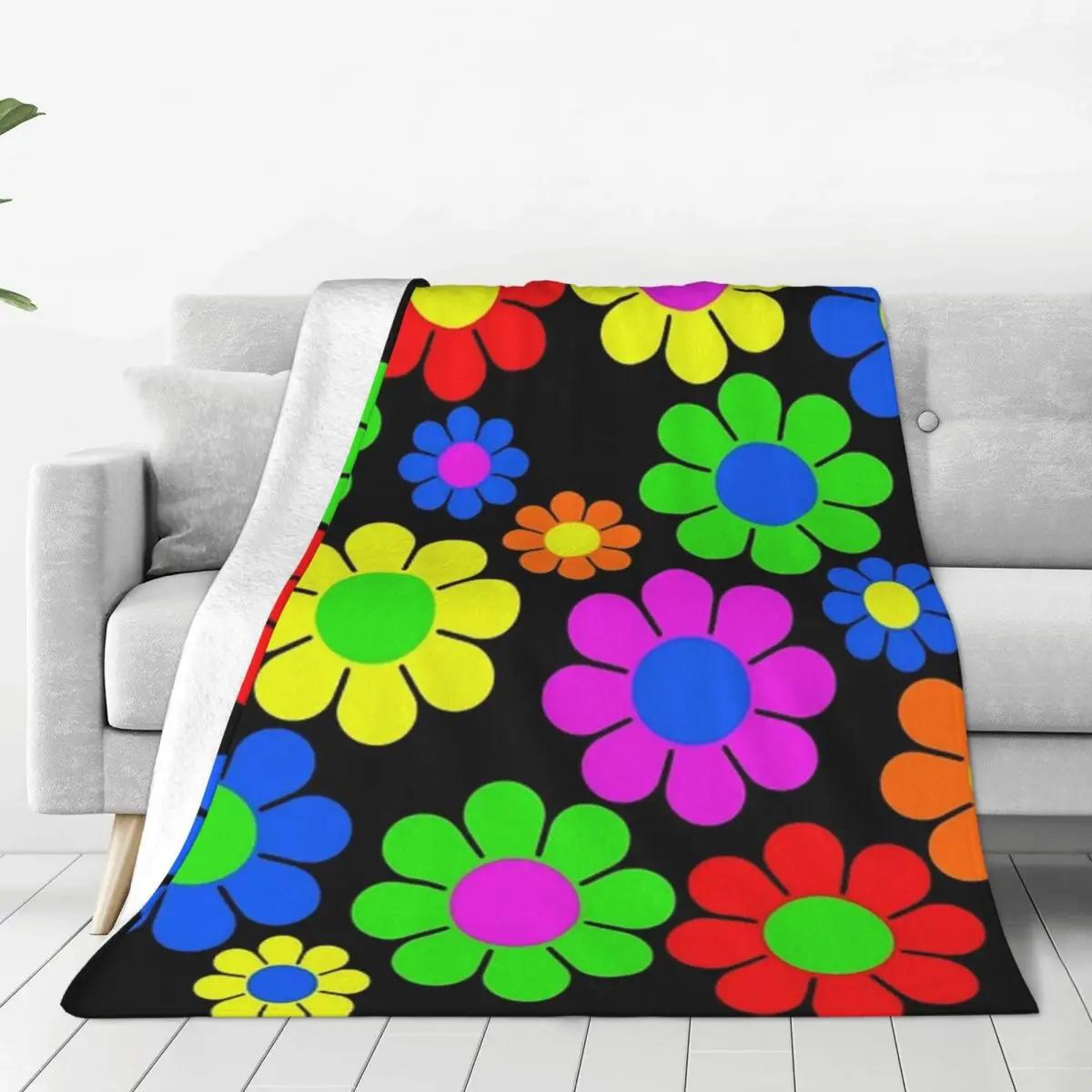 

Hippy Flower Daisy Spring Pattern Blankets Soft Plaid Flannel Throw Soft All Season Picnic Office Blankets Velvet Warm Blankets 75X95CM чорний