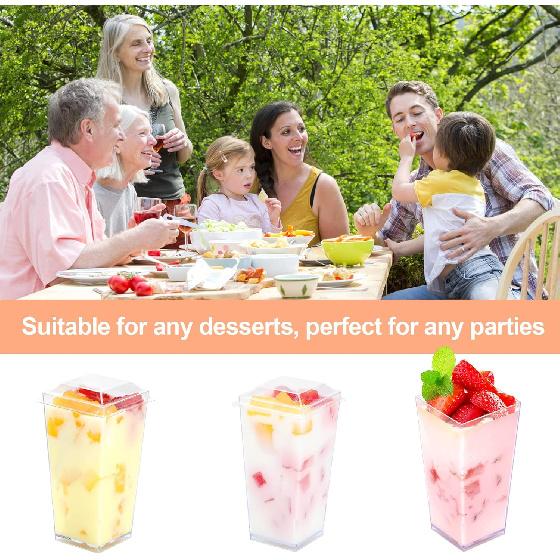 EASERCY 50 Pack 3 oz Square Mini Dessert Cups with Lids and Spoons Clear Dessert Shooter Cups with Spoons Parfait Cups with Lids Appetizer Cups for