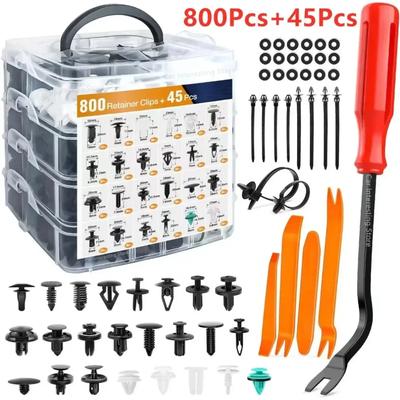 800Pcs+45Pcs Car Fastener Clip Kit Fender Rivet Plastic Clips Auto Body Push Retainer Pin Rivet Bumper Door Trim Panel Repair