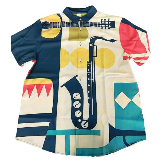 Men Beach Shirt 3D Cartoon Print Color Matching Short Sleeves Single-breasted Cardigan Beachwear Loose Turn-down Collar Summer Vacation Shirt