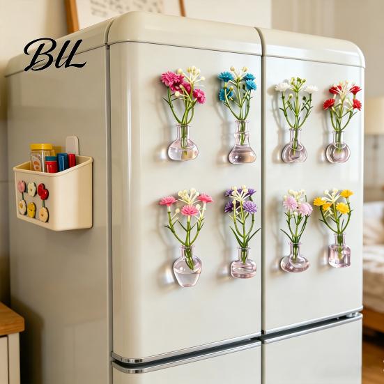 Space-saving Plant Container 1/8/10Pcs Vertical Greenery Vase Magnetic Mini Clear Glass Propagation Planter with Faux Flowers Dorm Room Decor Office