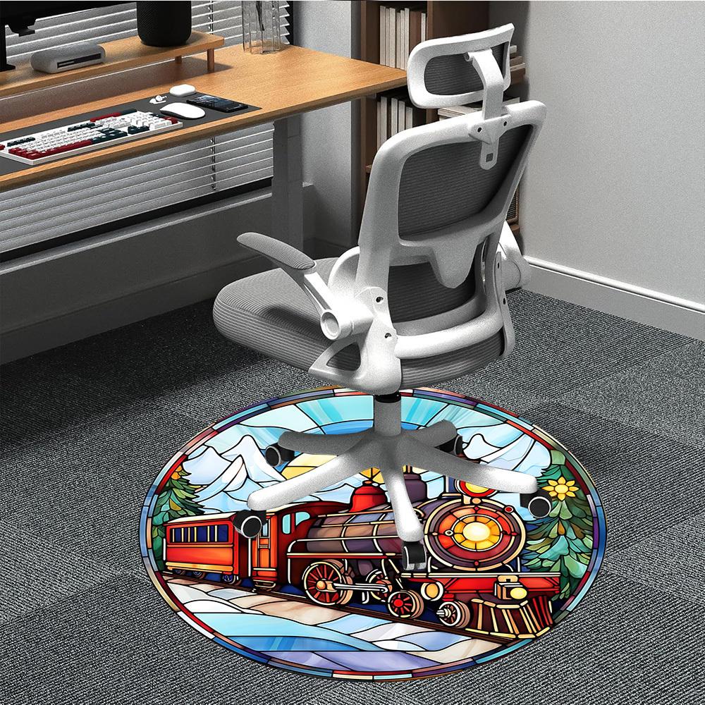 

1pc Stained Glass Train Scene Chair Carpet for Office Non-Slip, Machine Washable Rug for Office, Room - Holiday Decor, Machine Made yy251016141 80cm by 80cm