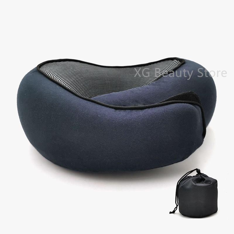 Portable Black Foldable U-Shaped Neck Pillow Memory Foam Travel Pillow Neck Cushion Durable Undeformable Airplan With Bag
