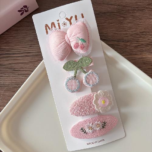 4pcs/set Pink Hairpins Sweet Fabric Bow Children's Hair Clips Hairgrips Girls Bangs Side BB Clip Kids Headwear Hair Accessories