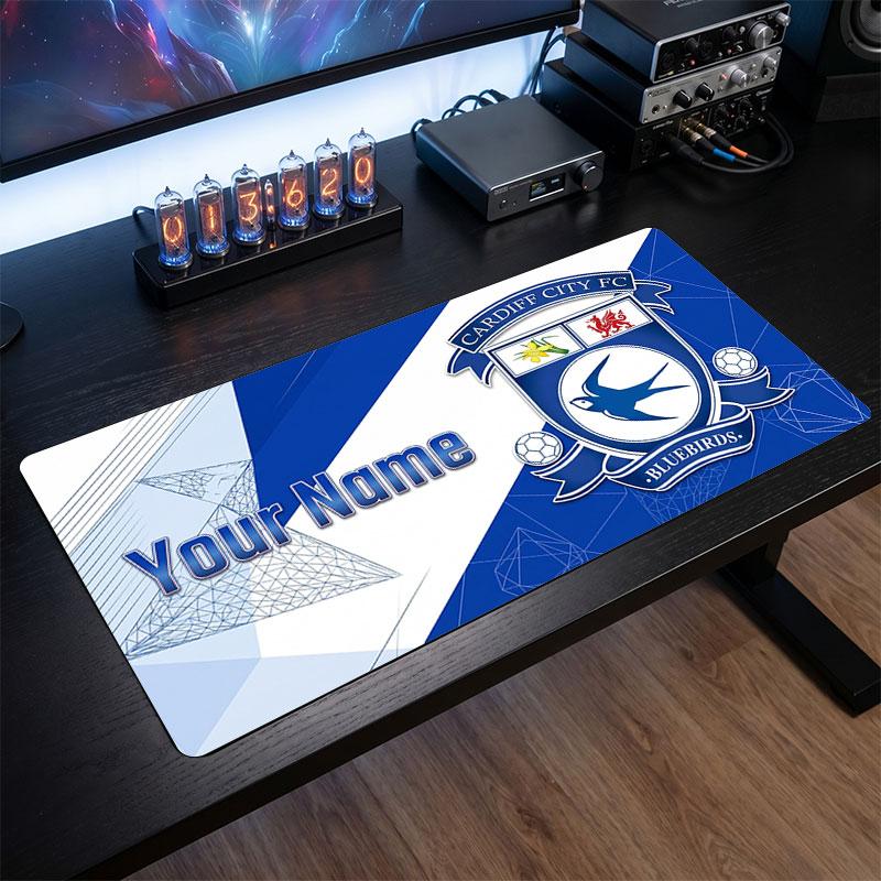 Cardiff City Custom Large Mouse Pad, Personalized Name Text Print, Football Logo Non‑Slip Desk Mat Gaming Gift