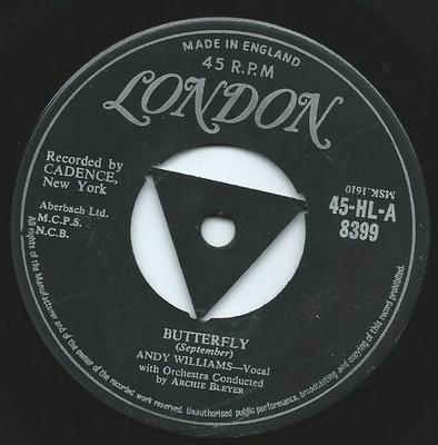 7-Zoll Schallplatte ANDY WILLIAMS - Butterfly 45HLA8399 London Records 1957 UK Pop Gebraucht