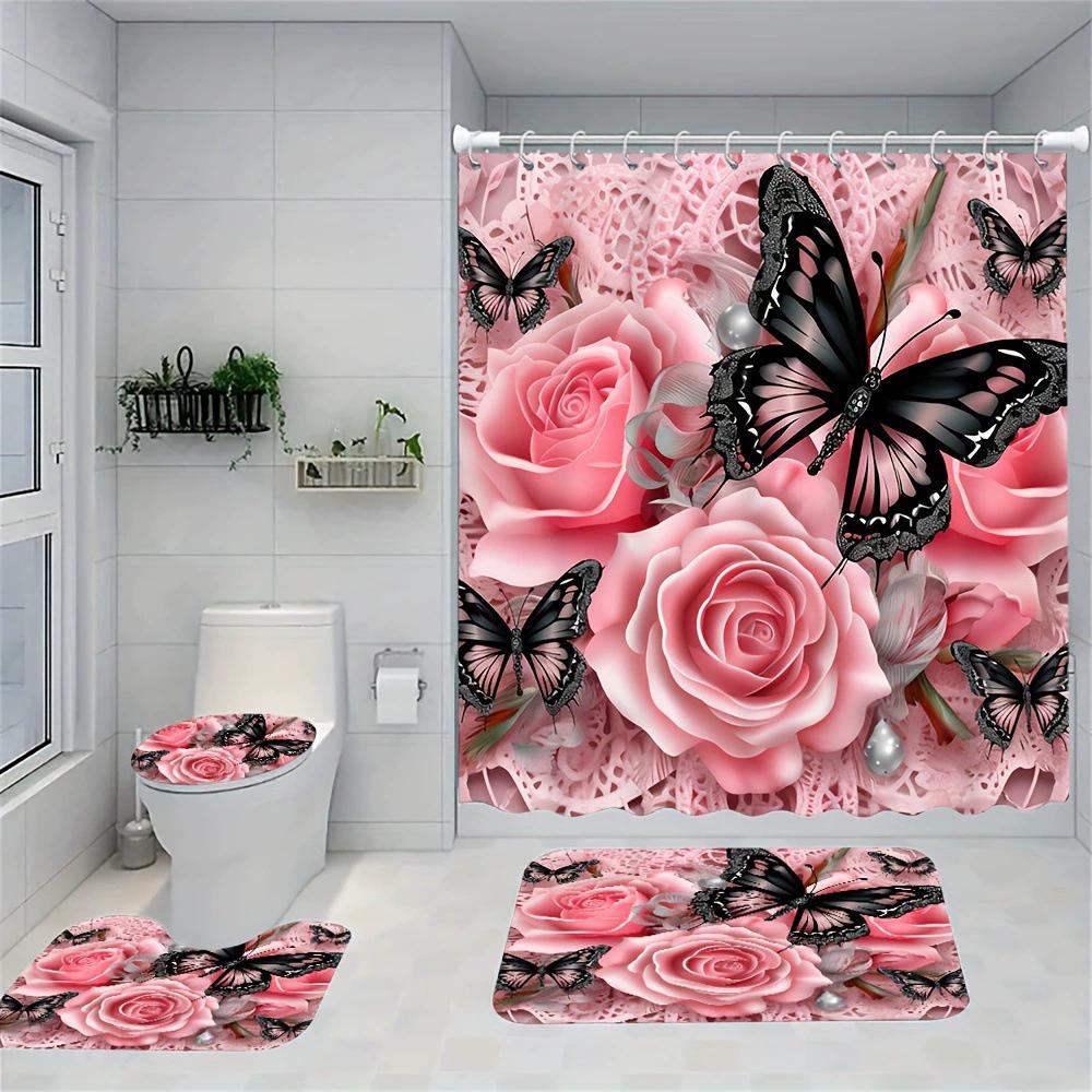 Enchanting Underwater Coral Reef Bathroom Set - Waterproof Shower Curtain, Toilet Lid Cover, Bath Mat, and Contour Mat